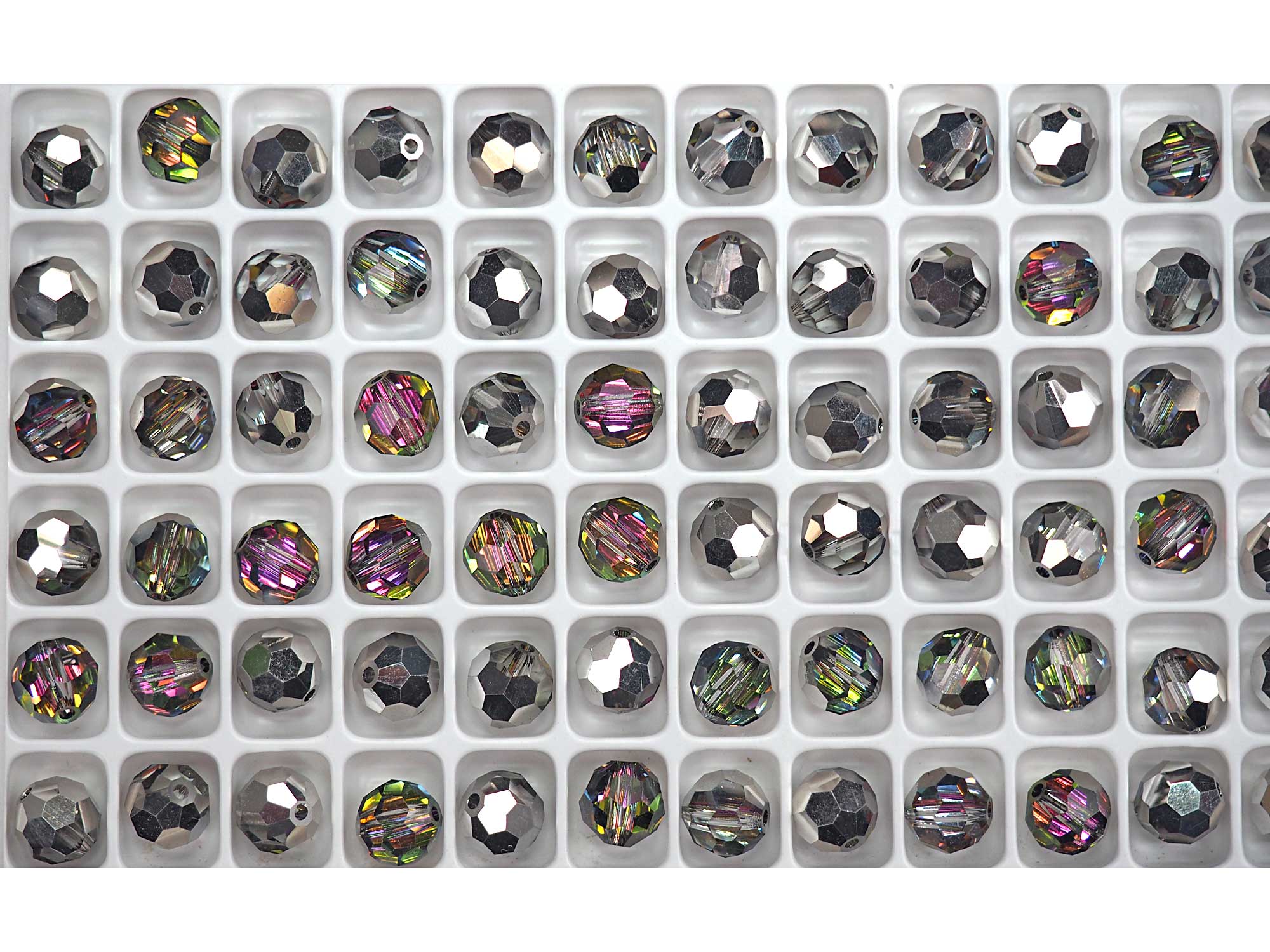 Crystal Vitrail Medium Inside (#28136) coated, Czech Machine Cut Round Crystal Beads (Vitrail Medium and Silver)