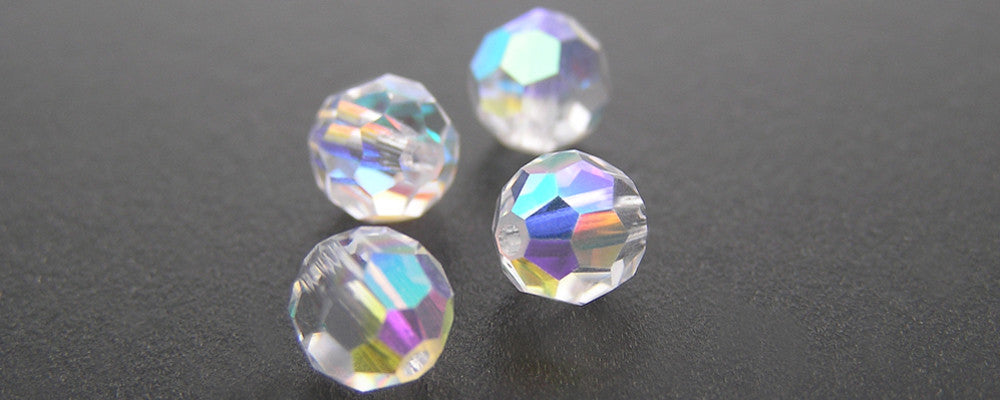 Crystal AB coated Vintage Czechoslovakian Machine Cut Round Crystal Beads 6mm 10mm 12mm