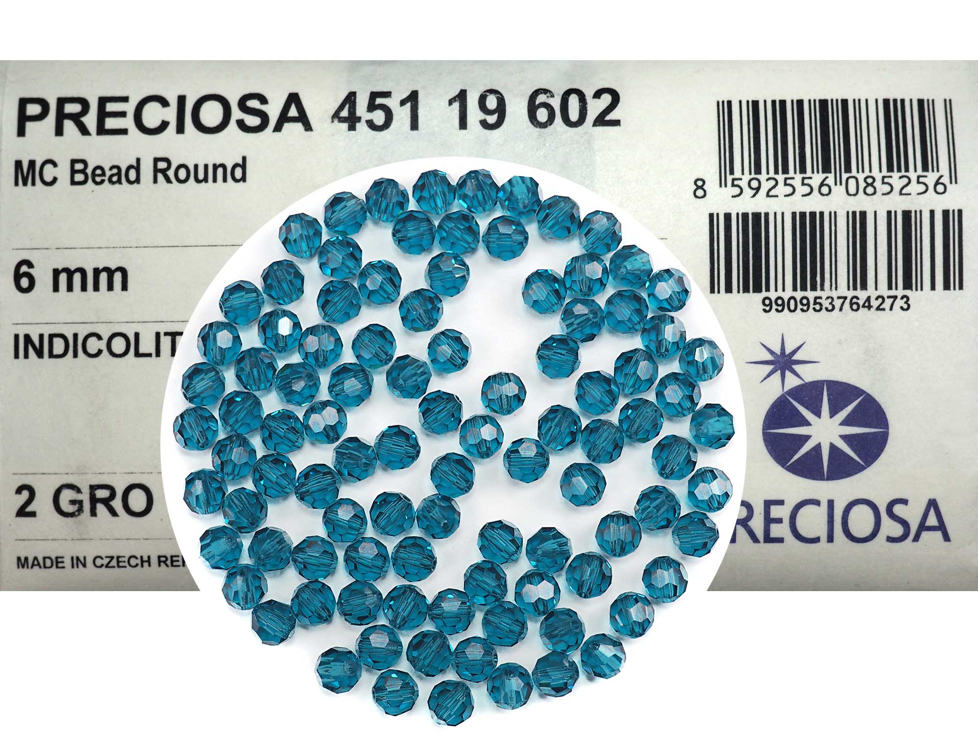 Indicolite, Czech Machine Cut Round Crystal Beads, Preciosa 6mm 288pcs