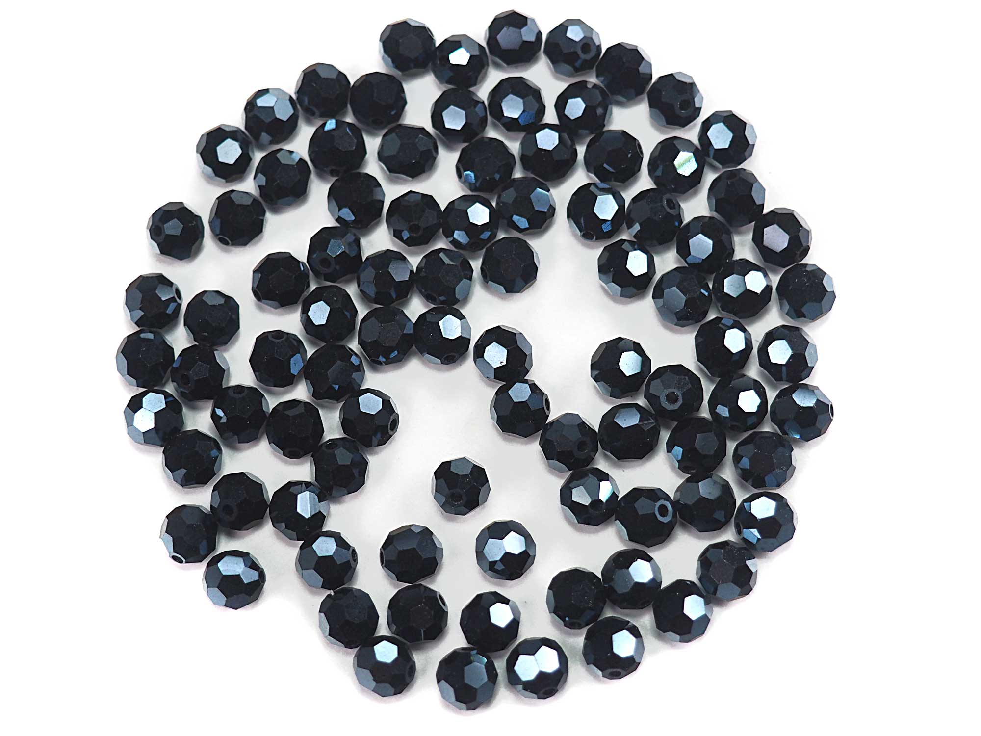 Jet Blue Hematite fully coated, Czech Machine Cut Round Crystal Beads, 6mm, 12pcs