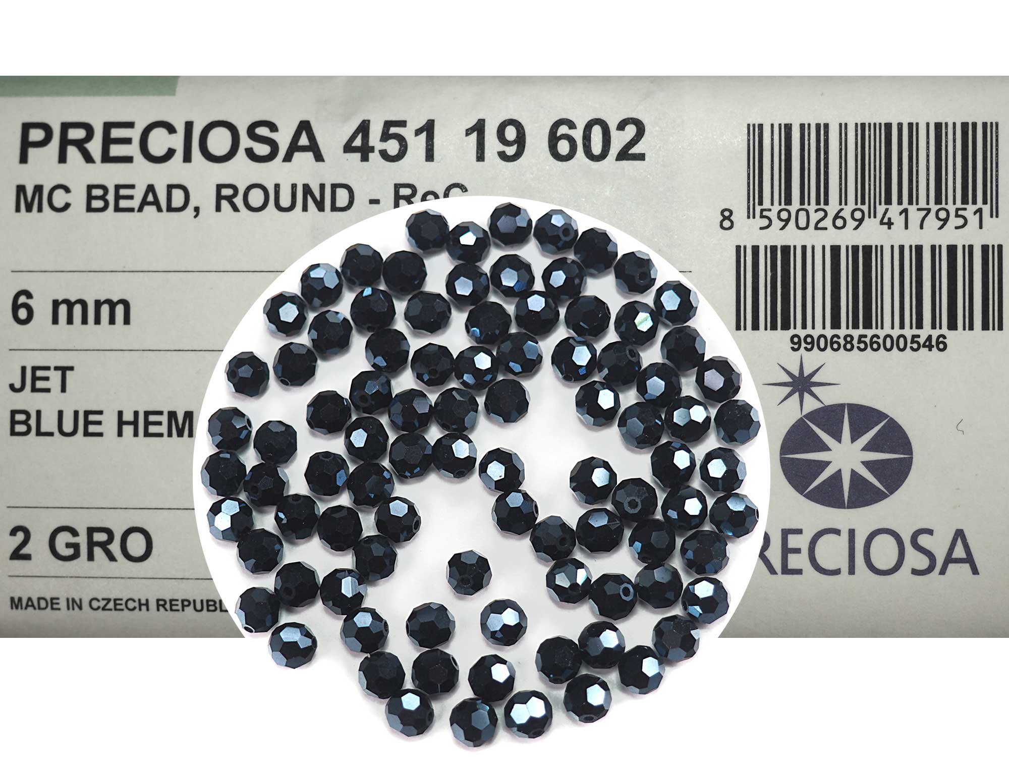 Jet Blue Hematite fully coated, Czech Machine Cut Round Crystal Beads, 6mm, 12pcs