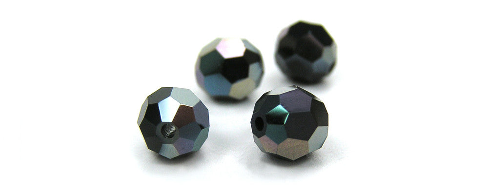 Jet Celsian Half coated, Czech Machine Cut Round Crystal Beads