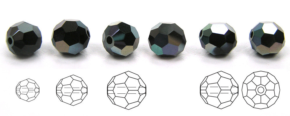 Jet Celsian Half coated, Czech Machine Cut Round Crystal Beads
