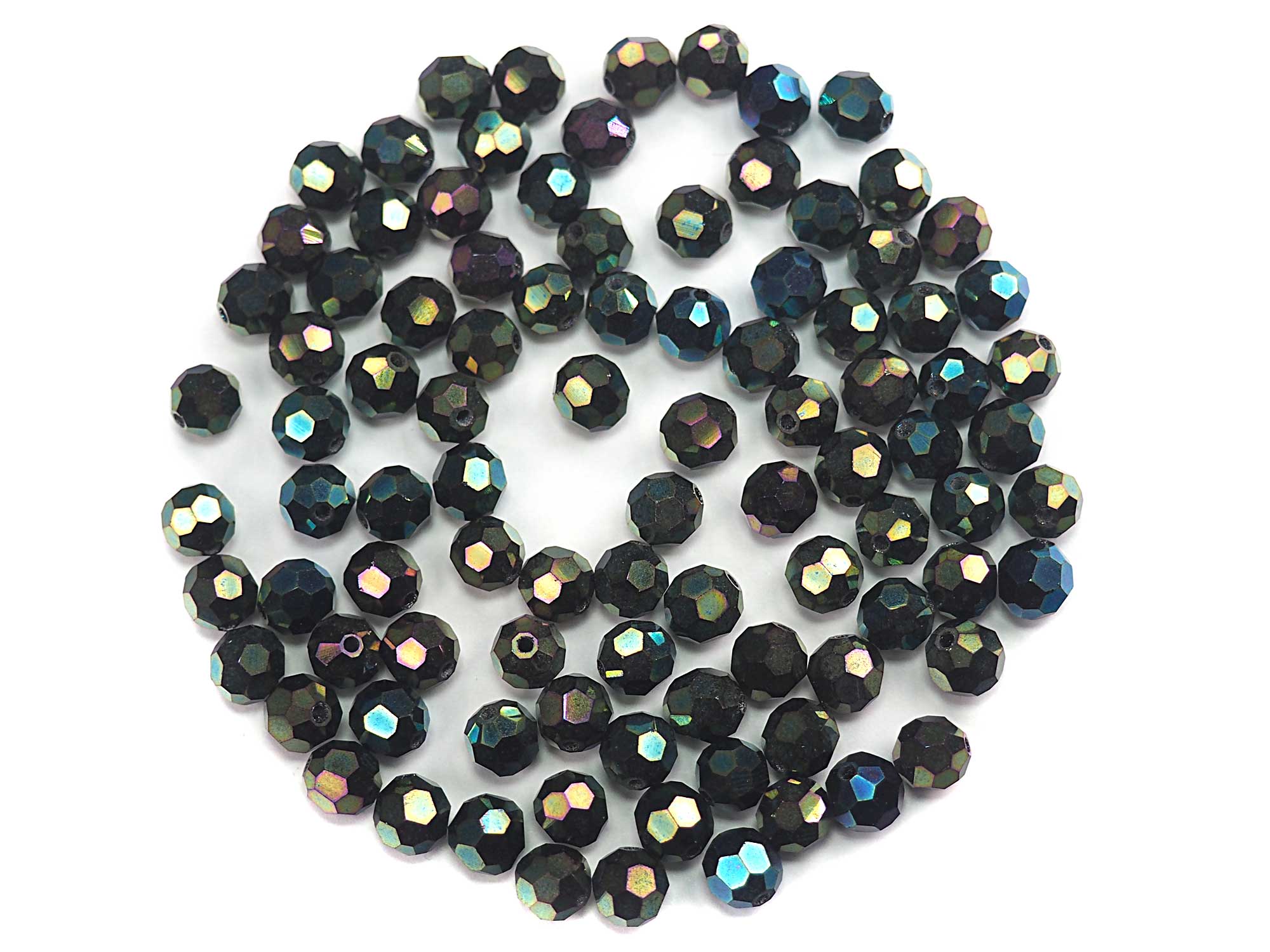 Jet Green Iris fully coated (#59155), Czech Machine Cut Round Crystal Beads