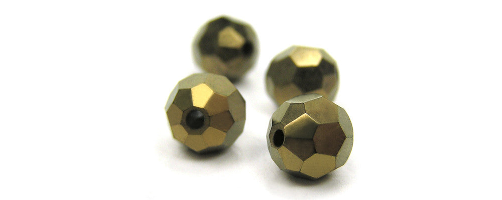 Jet Gold Bronze fully coated, Czech Machine Cut Round Crystal Beads, 4mm
