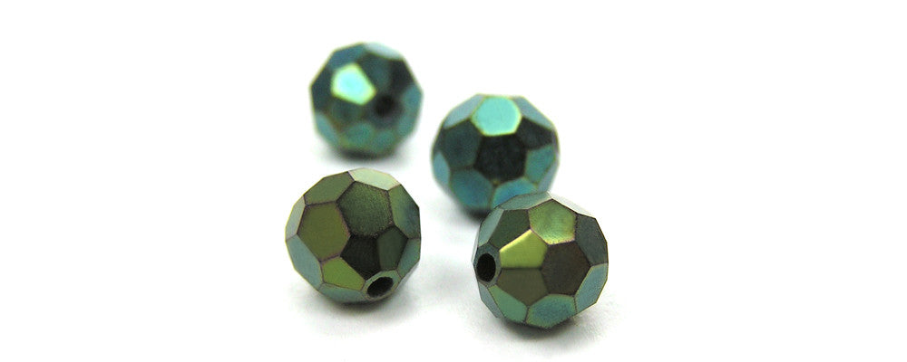 Jet Green Iris fully coated (#59155), Czech Machine Cut Round Crystal Beads