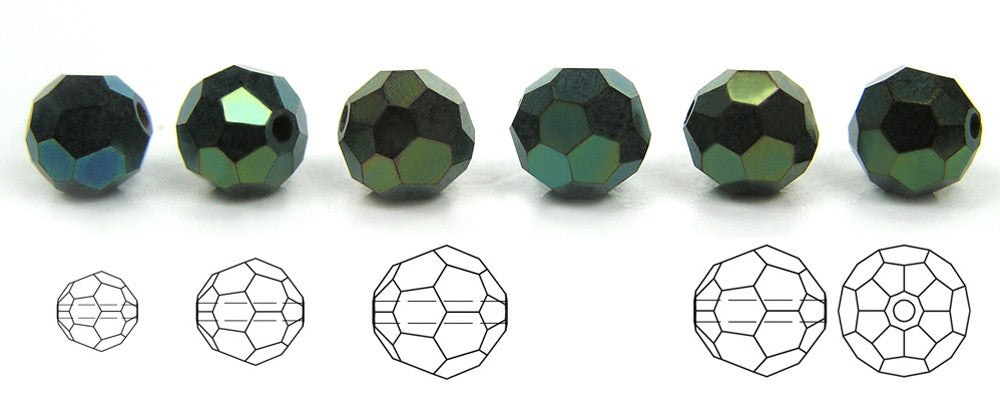 Jet Green Iris fully coated (#59155), Czech Machine Cut Round Crystal Beads