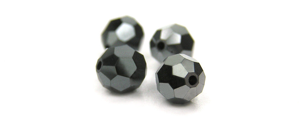 Jet Hematite 2X fully coated Czech Machine Cut Round Crystal Beads large silver metallic beads 14mm 6pcs J183