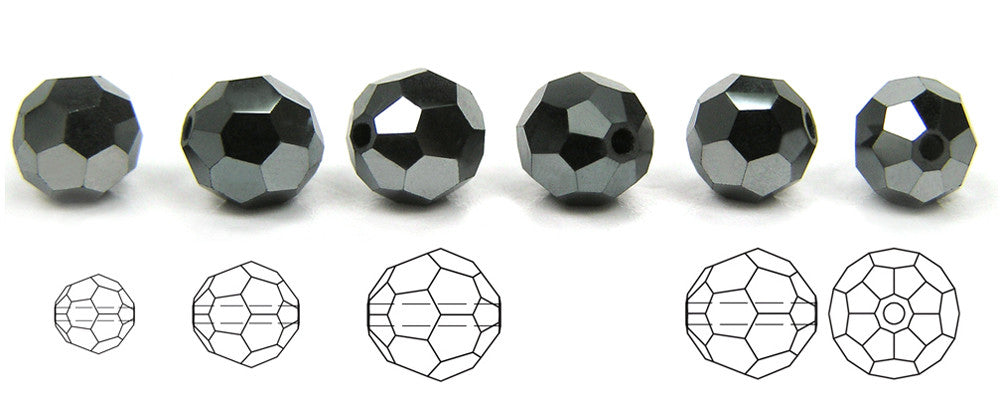 Jet Hematite 2X fully coated Czech Machine Cut Round Crystal Beads large silver metallic beads 14mm 6pcs J183