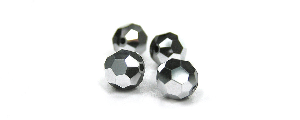 Jet Labrador CAL half coated, Czech Machine Cut Round Crystal Beads