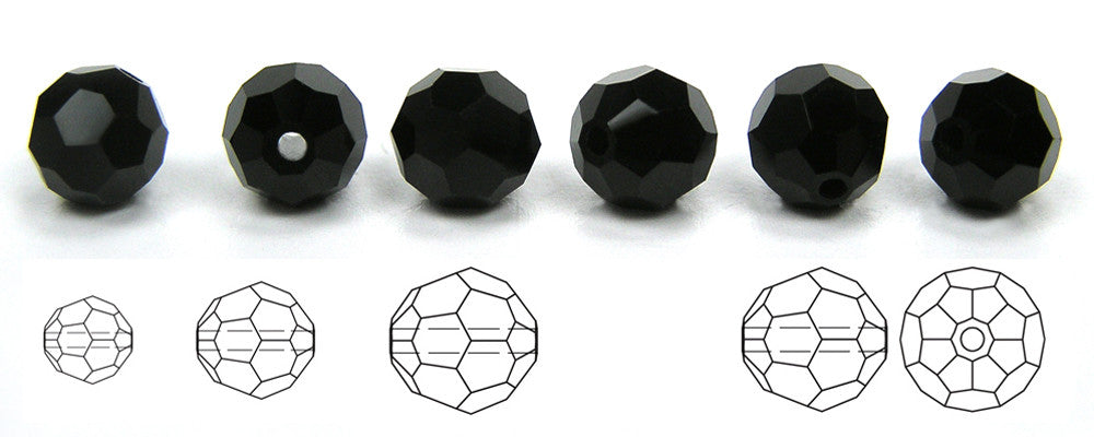 Jet black Czech Machine Cut Round Crystal Beads 4mm 6mm 8mm 10mm