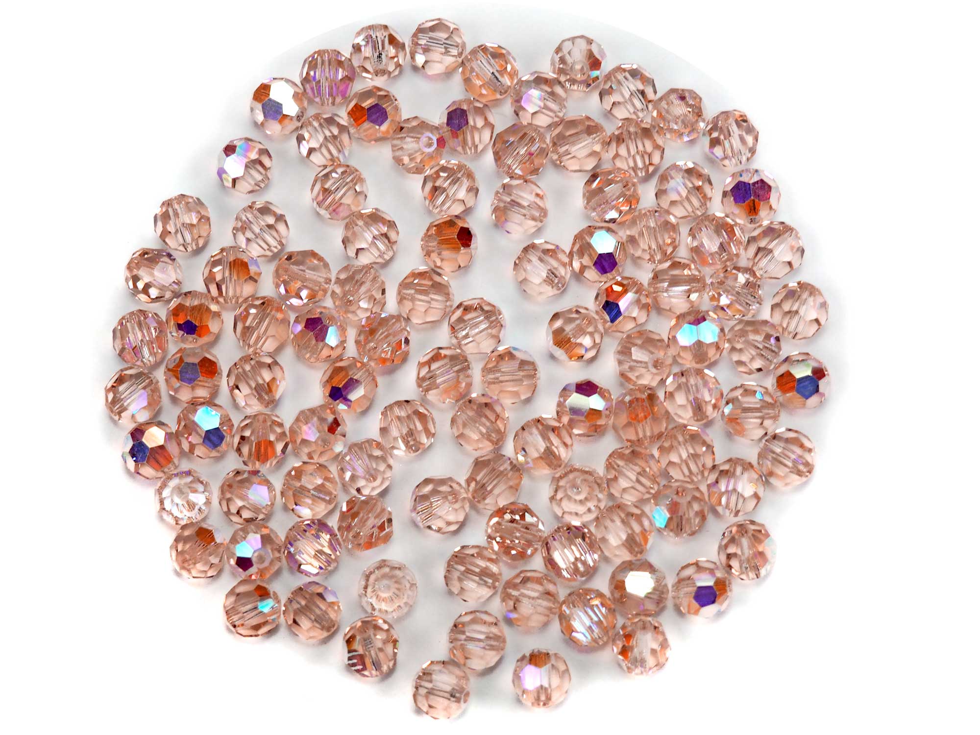 Light Rose AB coated Czech Machine Cut Round Crystal Beads 4mm 6mm pink with Aurora Borealis