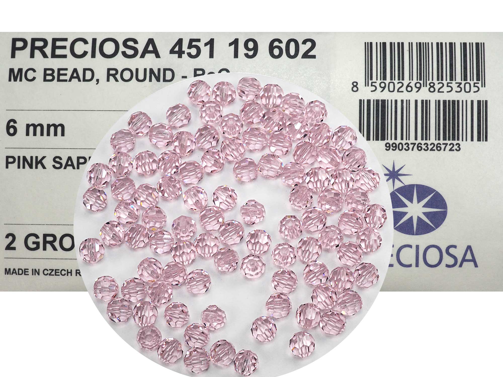 Pink Sapphire Czech Machine Cut Round Crystal Beads 6mm 8mm Rosary Size Preciosa Faceted Beads