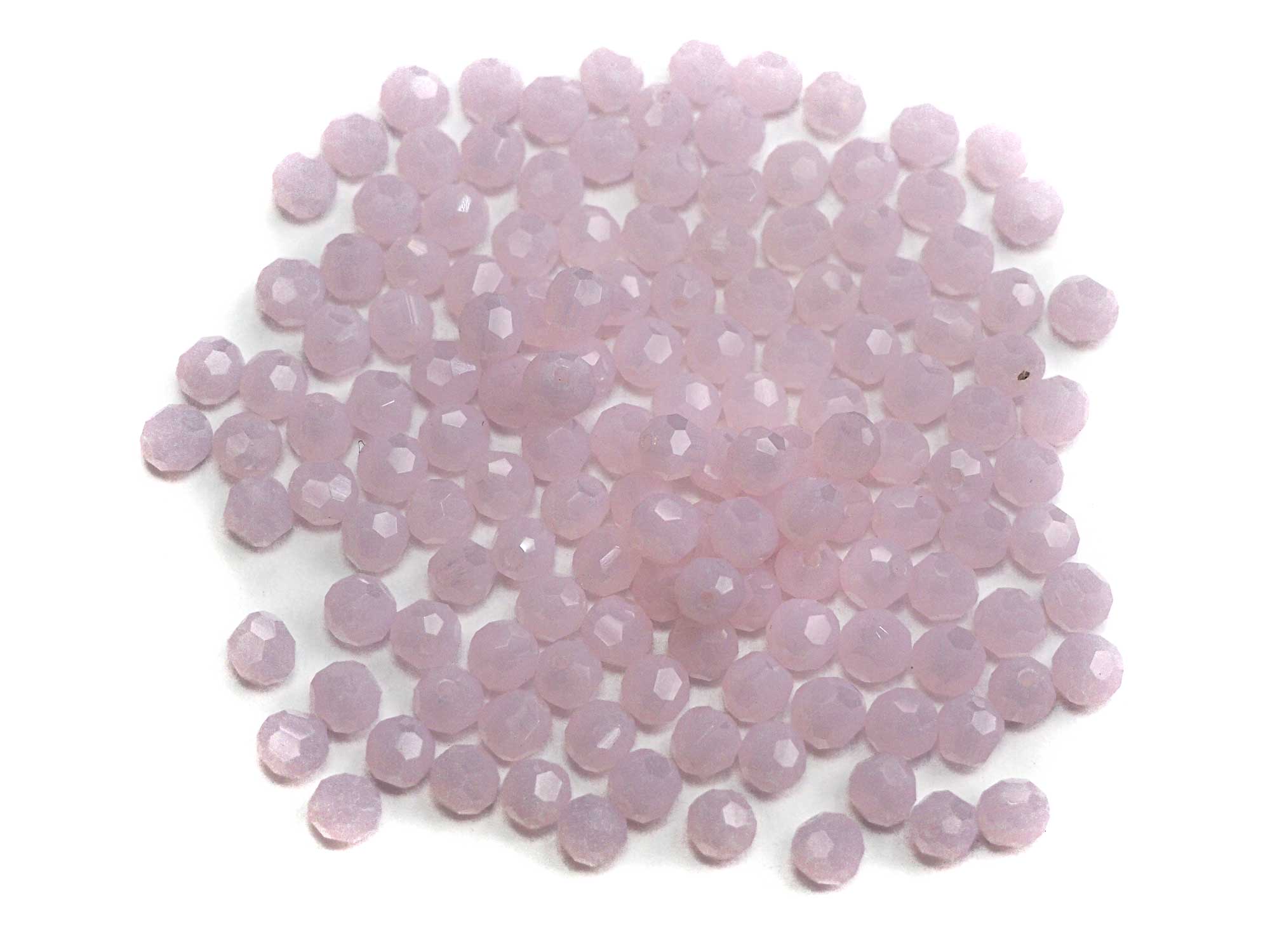 Pink Alabaster, milky Czech Machine Cut Round Crystal Beads