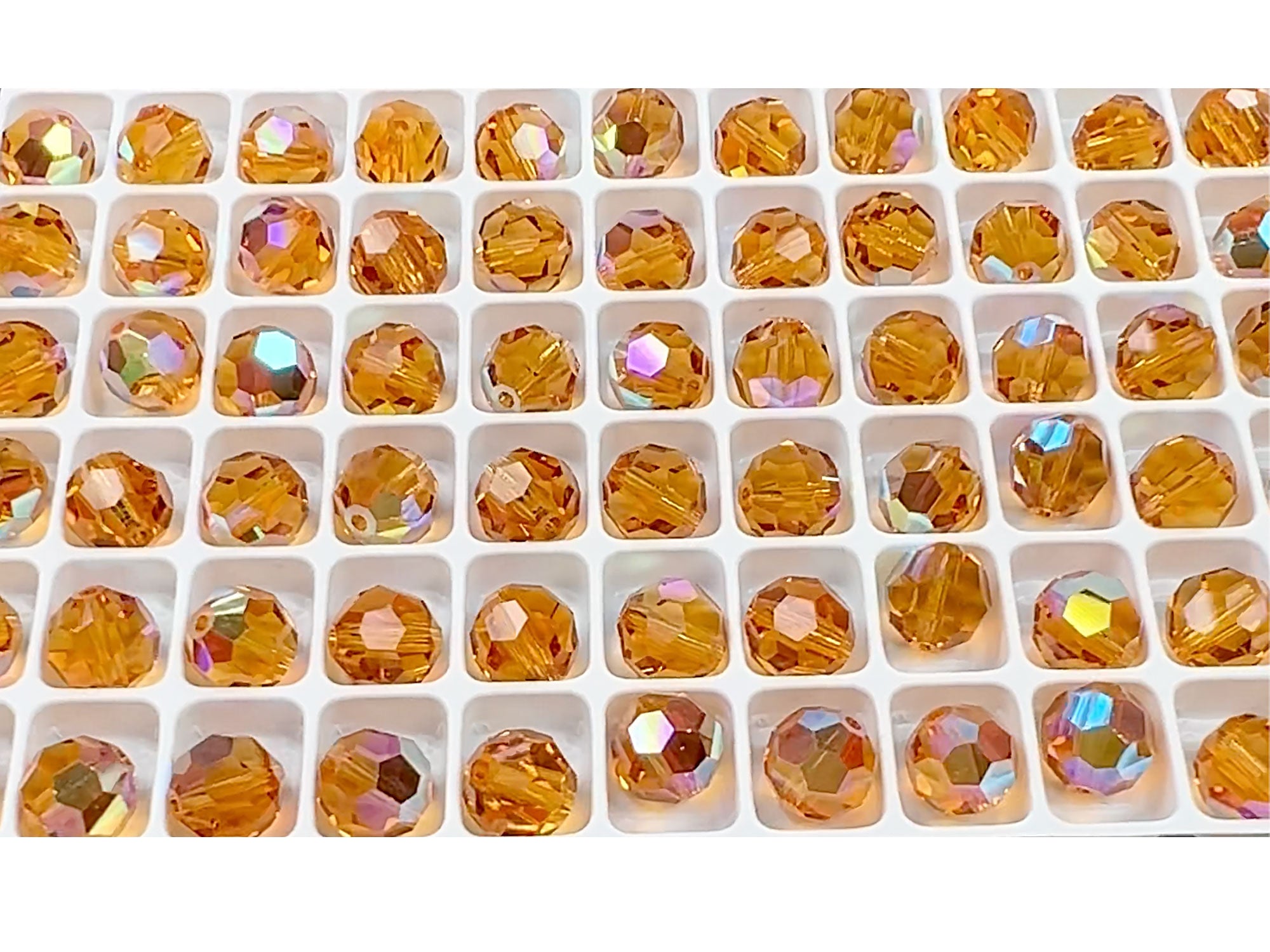 Topaz AB coated, Czech Machine Cut Round Crystal Beads, golden brown coated with Aurora Borealis, 8mm