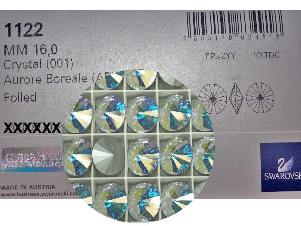Swarovski Art.# 1122 - 16mm Crystal AB coated Swarovski Elements Round Rivoli Rhinestones