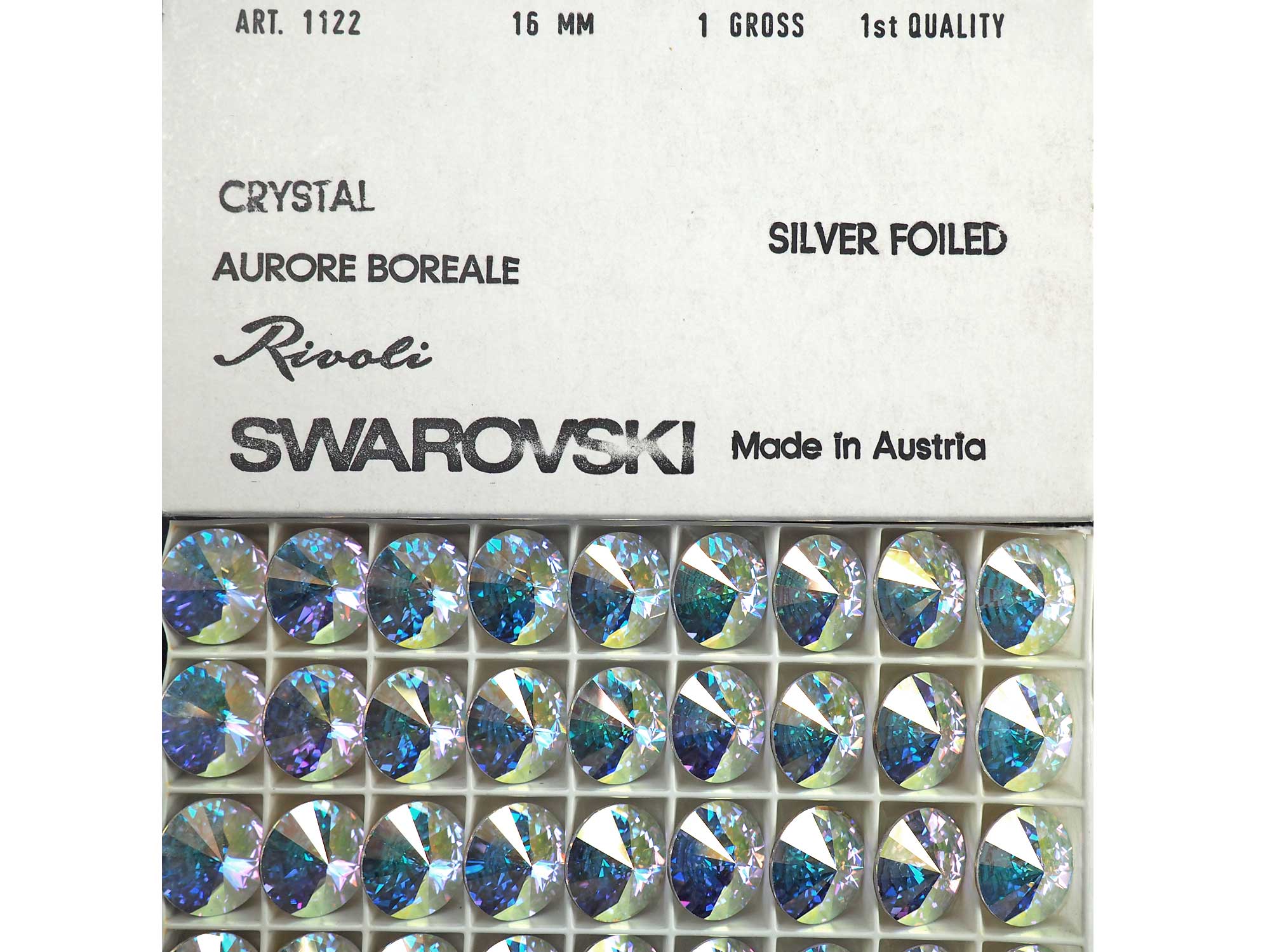 Swarovski Art.# 1122 - 16mm Crystal AB coated Swarovski Elements Round Rivoli Rhinestones