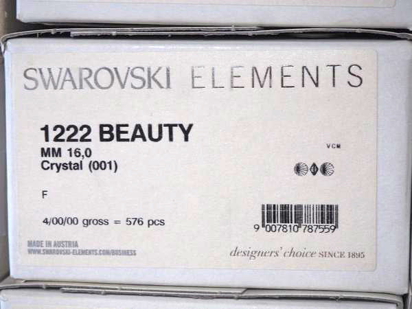 Swarovski Art.# 1222 - Rare Swarovski Elements Asymmetrical Beauty Rivoli Stone #1222, 16mm Crystal Platinum coated, Foiled. Unique Off Centered Rhinestone (cousin of 1122)