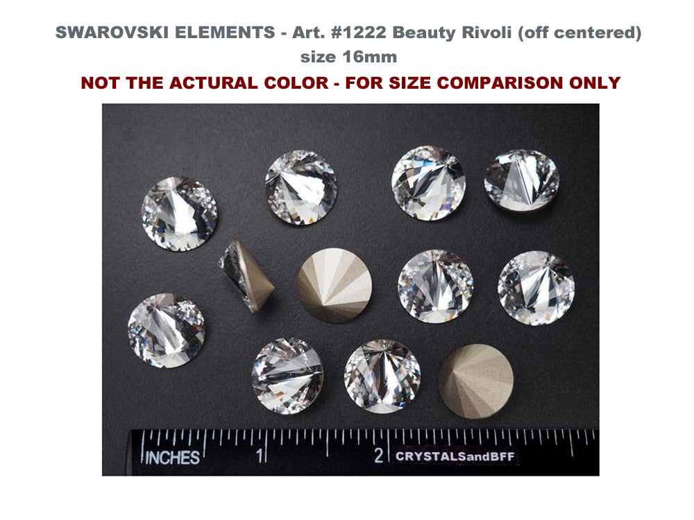 Swarovski Art.# 1222 - Rare Swarovski Elements Asymmetrical Beauty Rivoli Stone #1222, 16mm Crystal Platinum coated, Foiled. Unique Off Centered Rhinestone (cousin of 1122)