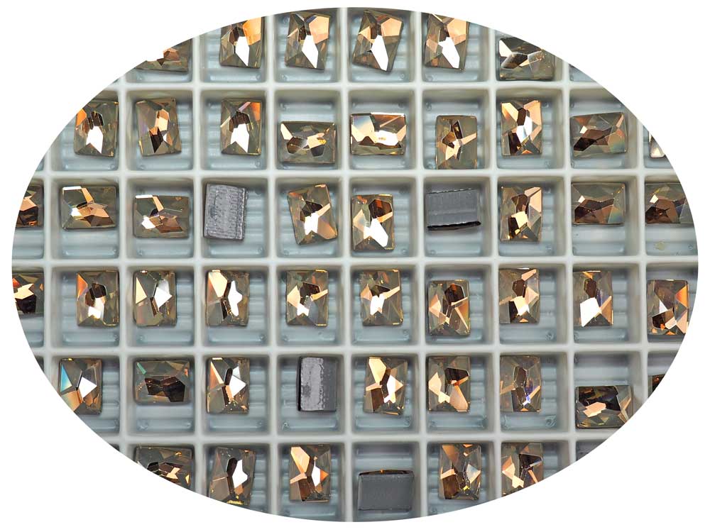 Swarovski Art.# 2520HF - 12 Swarovski Cosmic Rectangle Flatback HotFix in size 8x6mm, Crystal Golden Shadow coated (Iron-on)