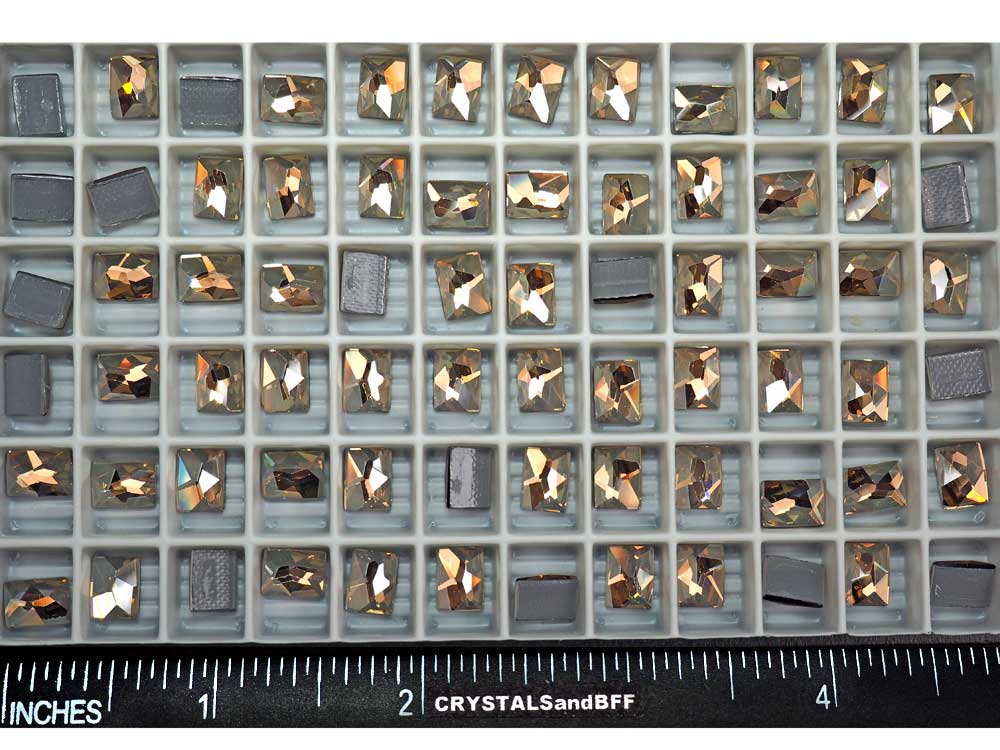 Swarovski Art.# 2520HF - 12 Swarovski Cosmic Rectangle Flatback HotFix in size 8x6mm, Crystal Golden Shadow coated (Iron-on)
