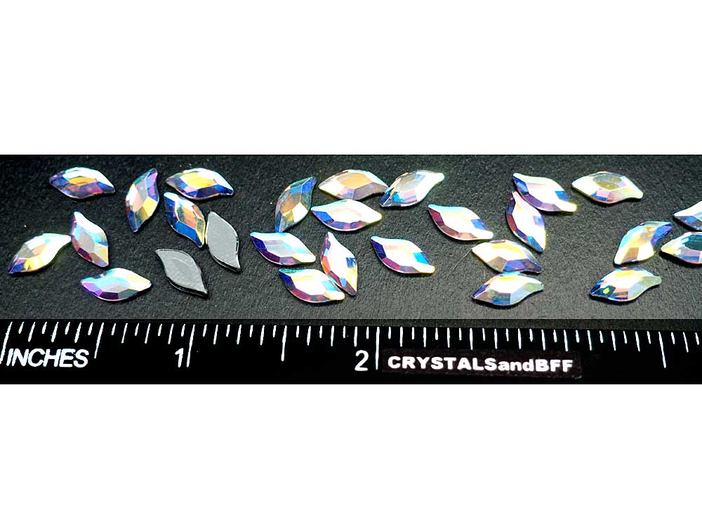 Swarovski Art.# 2797HF - 12 Swarovski Diamond Leaf Flatback HotFix in size 10x5mm, Crystal AB coated (Iron-on)