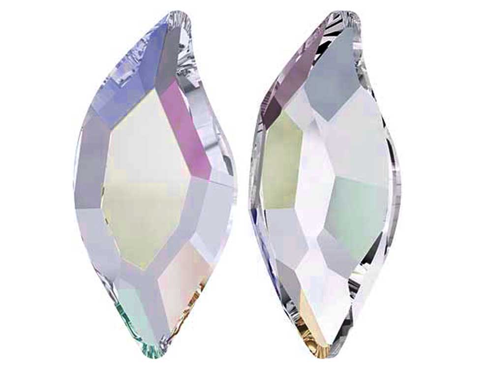 Swarovski Art.# 2797HF - 12 Swarovski Diamond Leaf Flatback HotFix in size 10x5mm, Crystal AB coated (Iron-on)