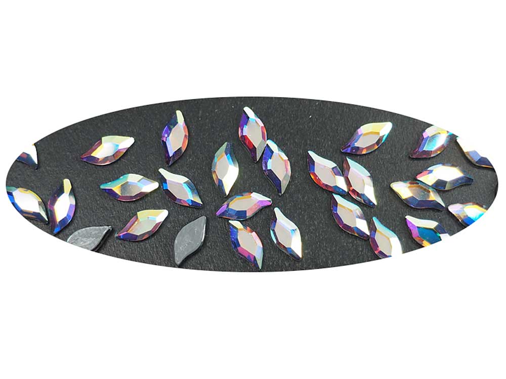 Swarovski Art.# 2797HF - 24 Swarovski Diamond Leaf Flatback HotFix in size 8x4mm, Crystal AB coated (Iron-on)