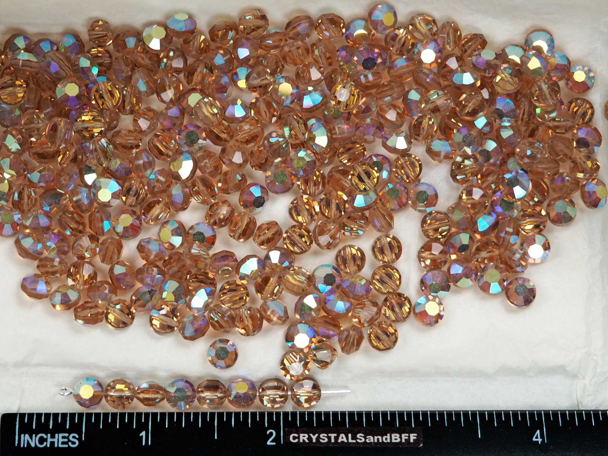 Swarovski Art.# 335 - 6mm Light Colorado Topaz AB, 12pcs Vintage Squished Crystal Beads