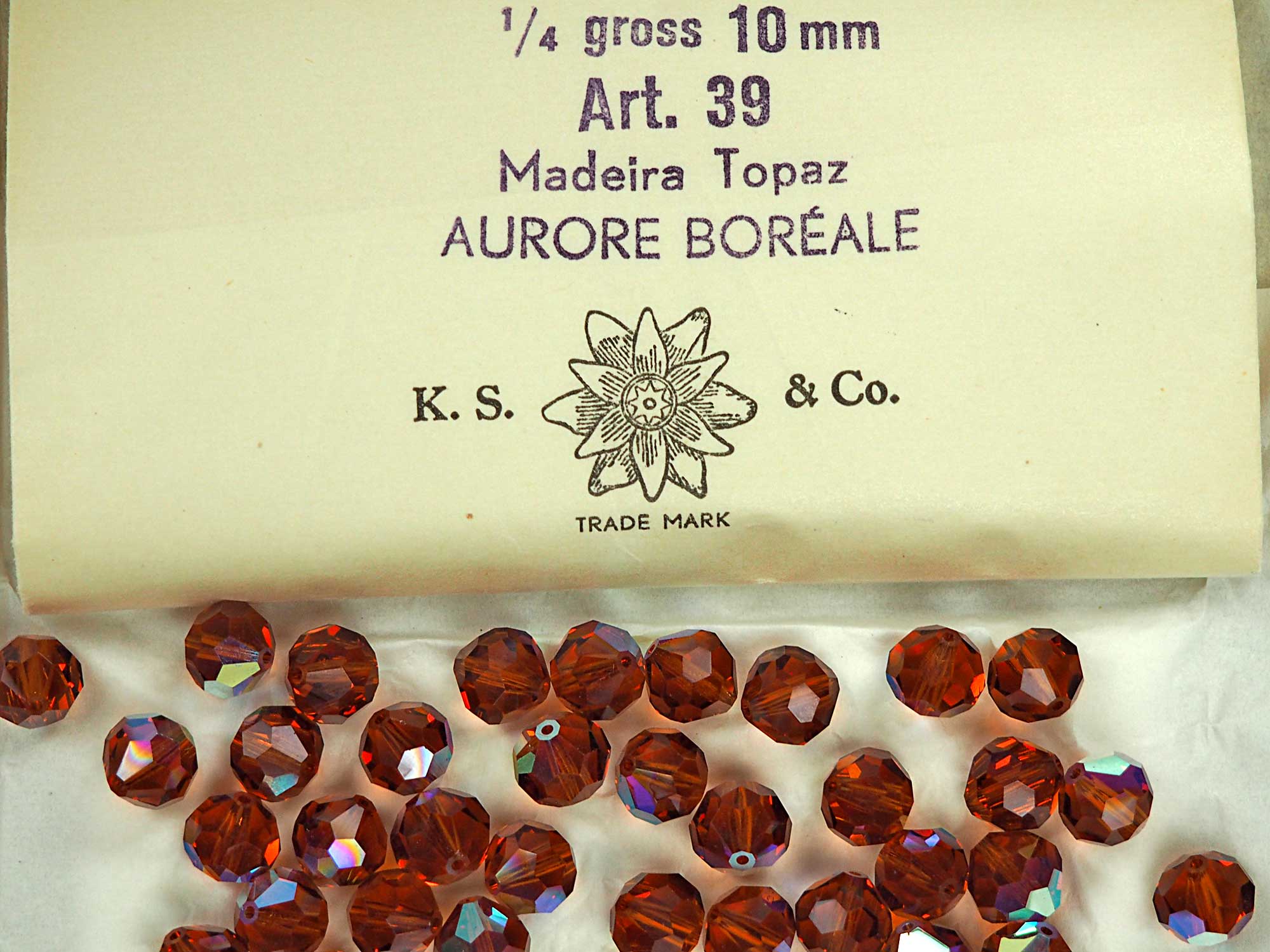 Swarovski Art.# 5300 (39) - 10mm Madeira Topaz AB, 36pcs Vintage Crystal Beads