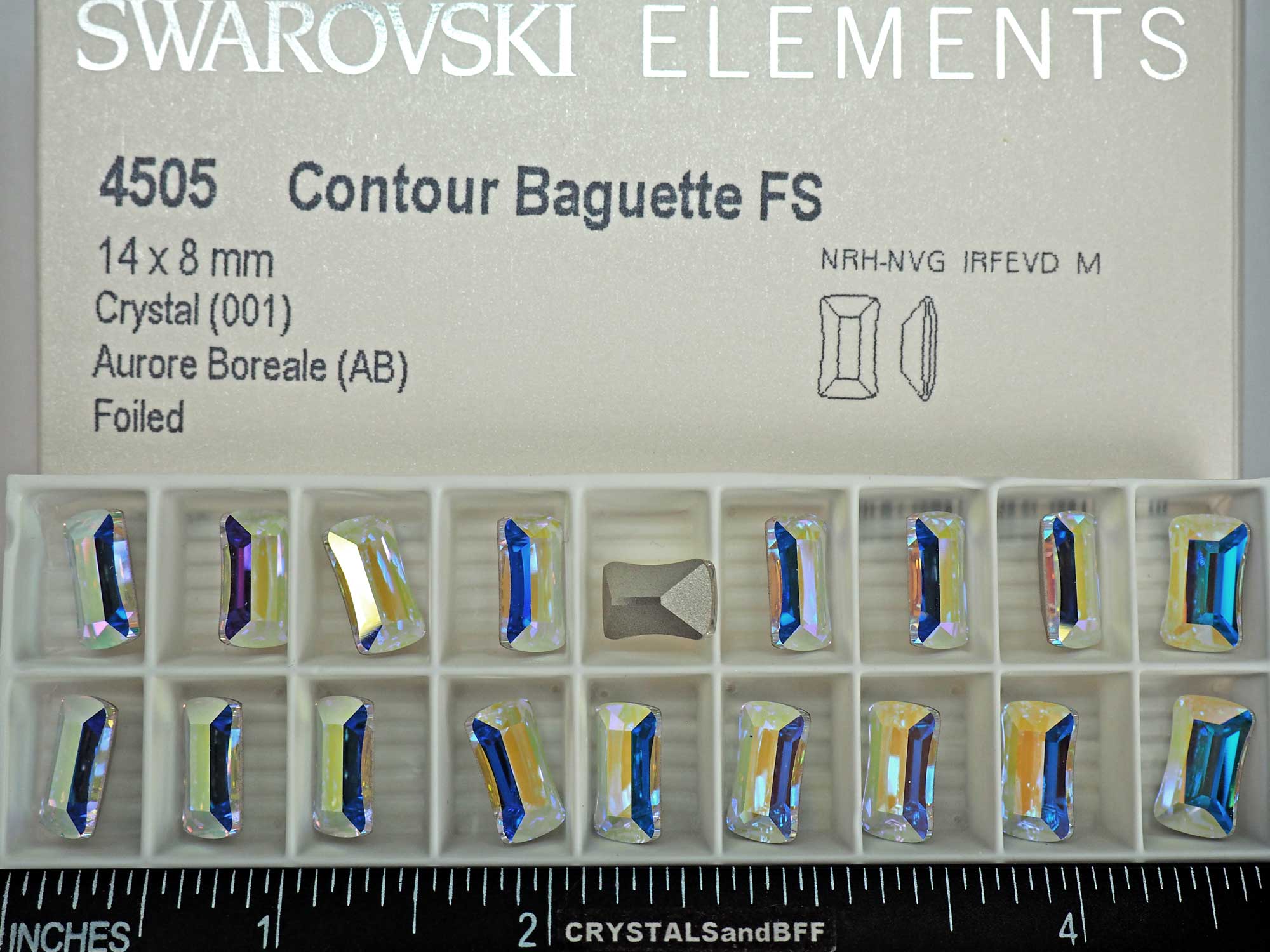 Swarovski Art.# 4505 - Contour Baguette Fancy Stone in 14x8mm Crystal AB coated, 4 pcs