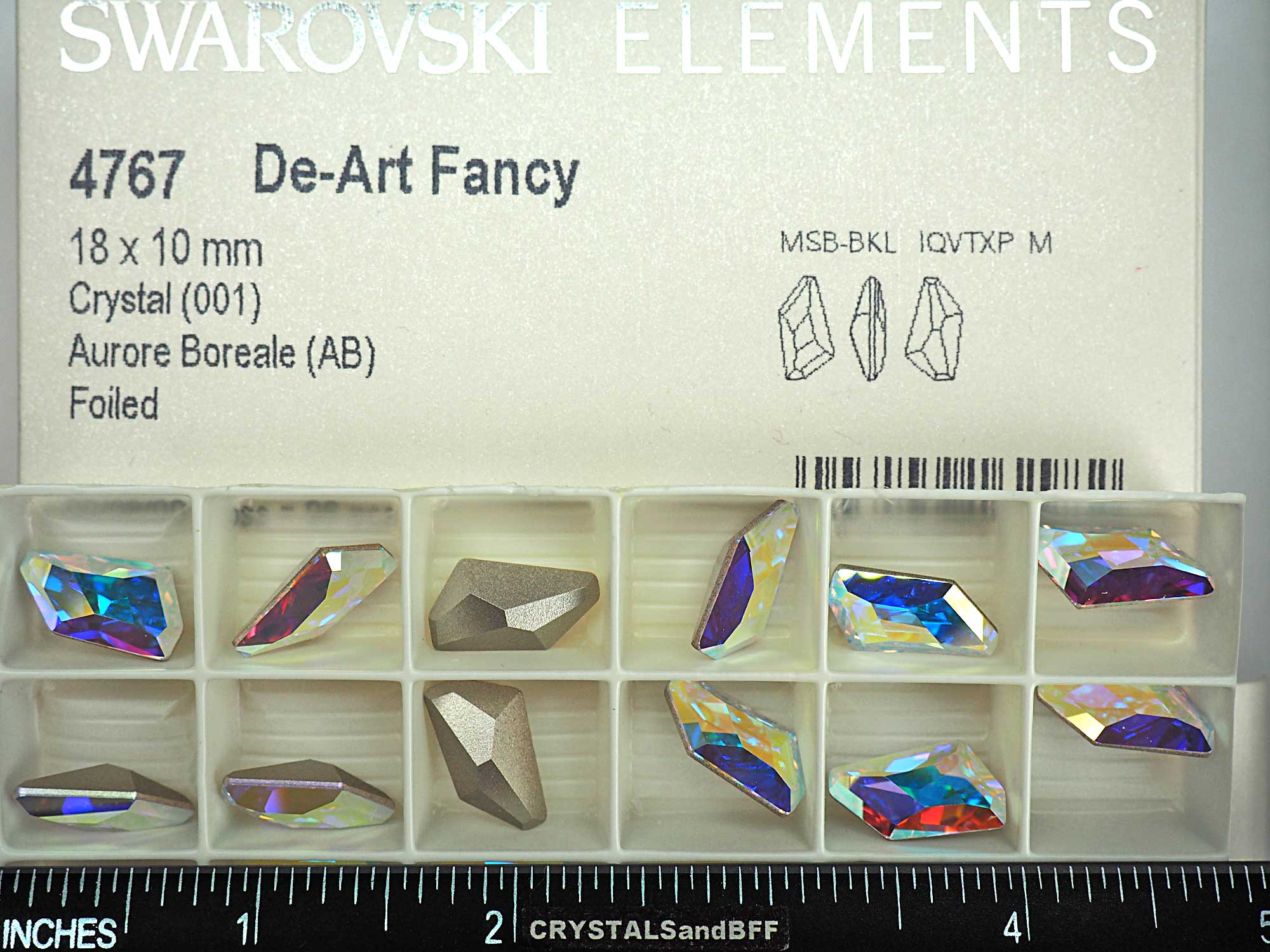 Swarovski Art.# 4767 - De-Art Fancy Stone in 18x10mm Crystal AB coated, 4 pcs