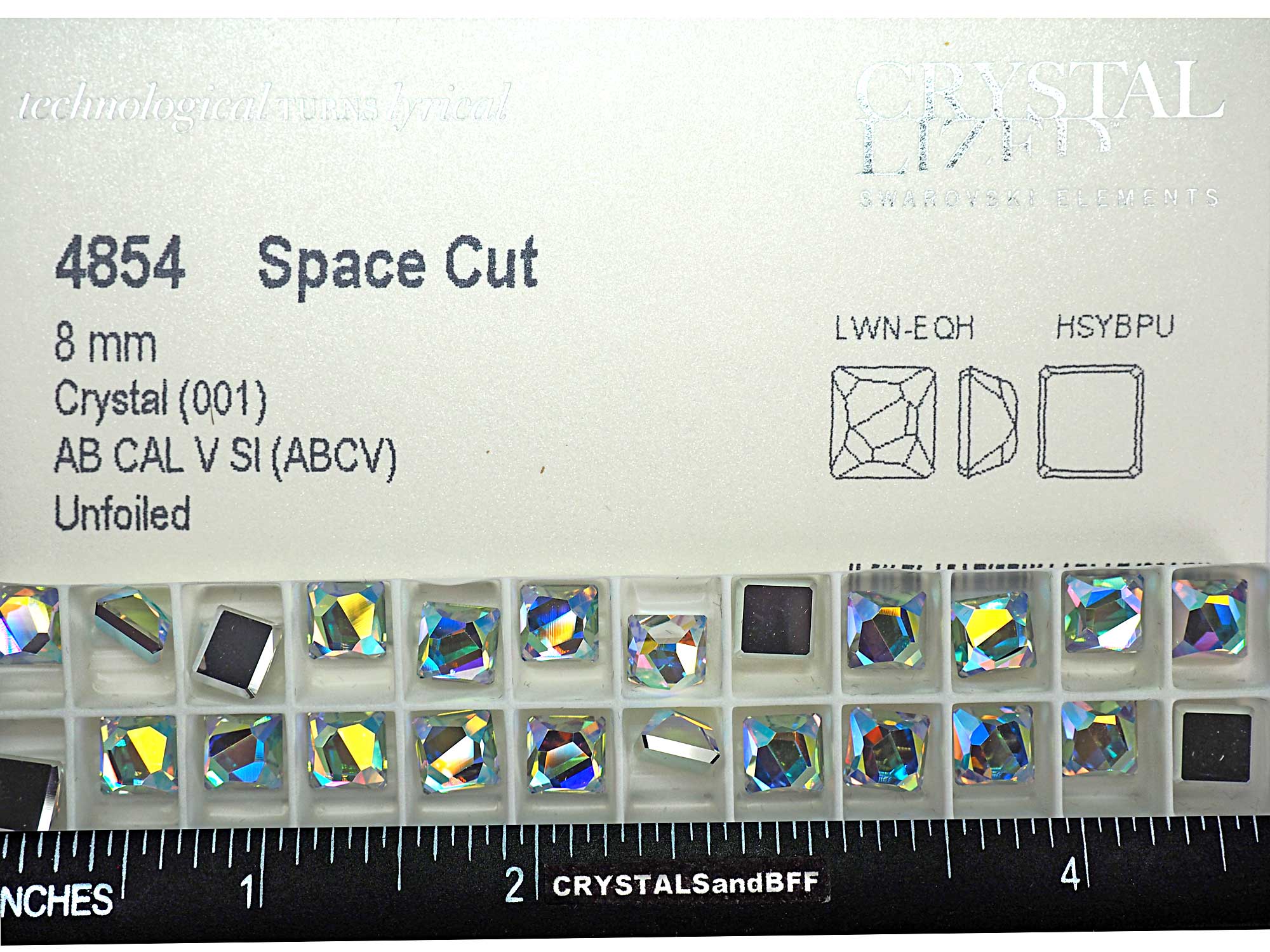 Swarovski Art.# 4854 - 8mm Crystal AB CAL Space Cut Square Flat Back Rhinestones