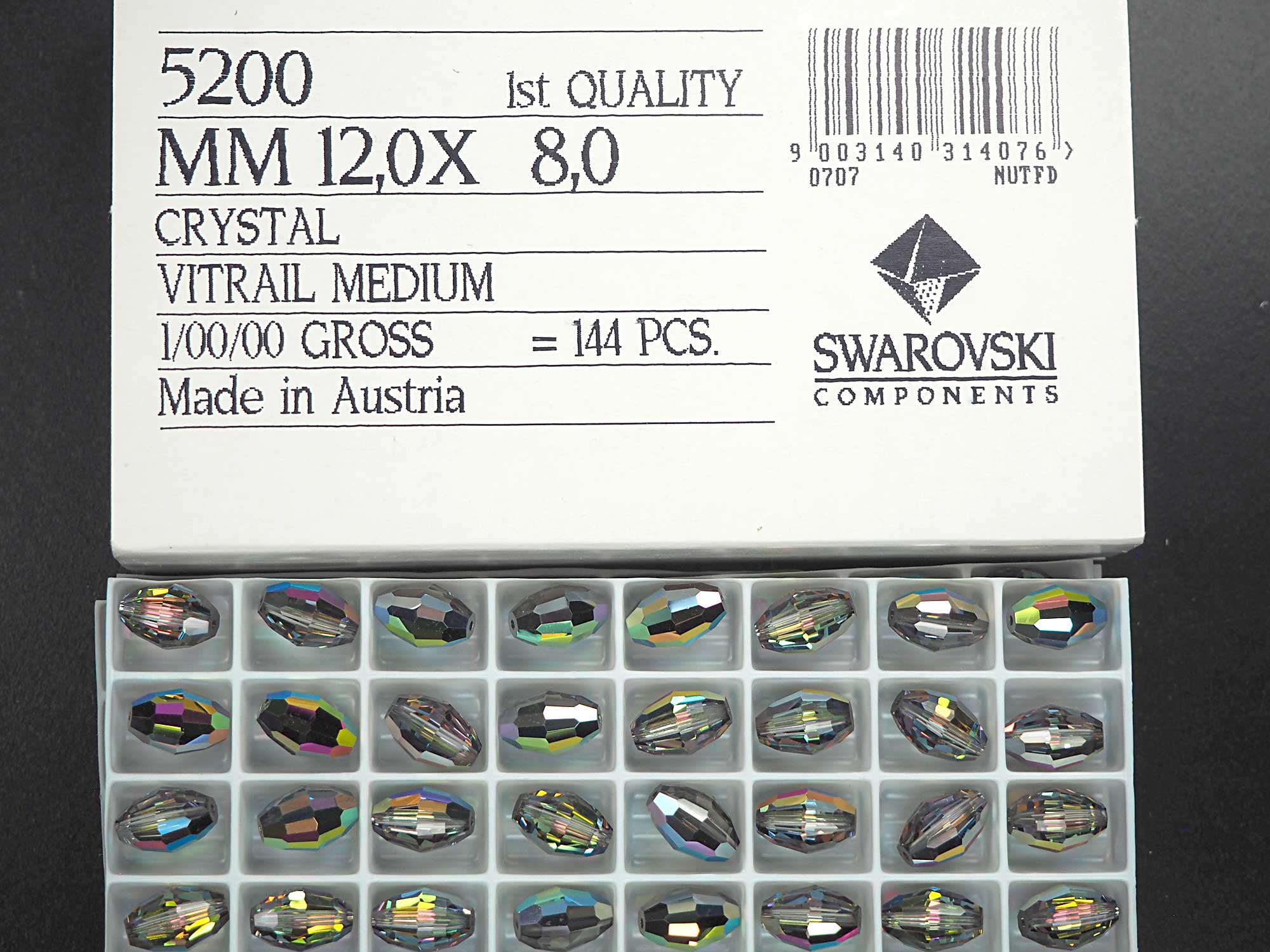 Swarovski Art.# 5200 - 12x8mm Crystal Vitrail Medium, 144pcs Vintage Crystal Barrel Beads