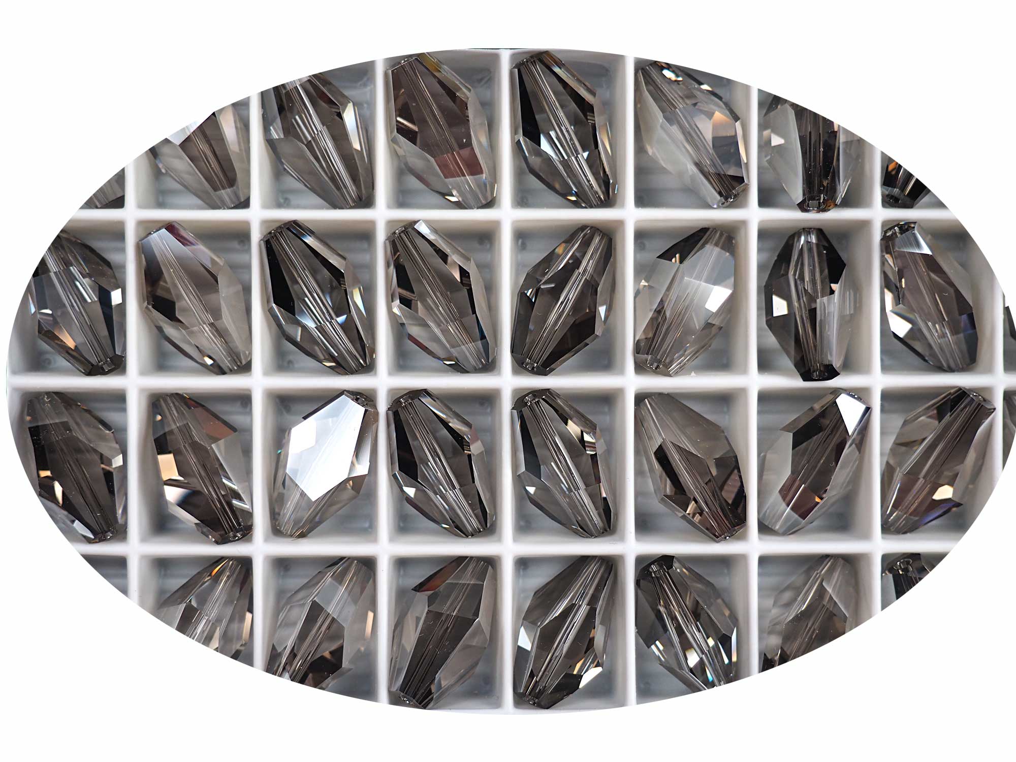 Swarovski Art.# 5203 - 18x12mm Crystal Satin Coated, Genuine Swarovski Faceted Polygon Beads, 4 pieces