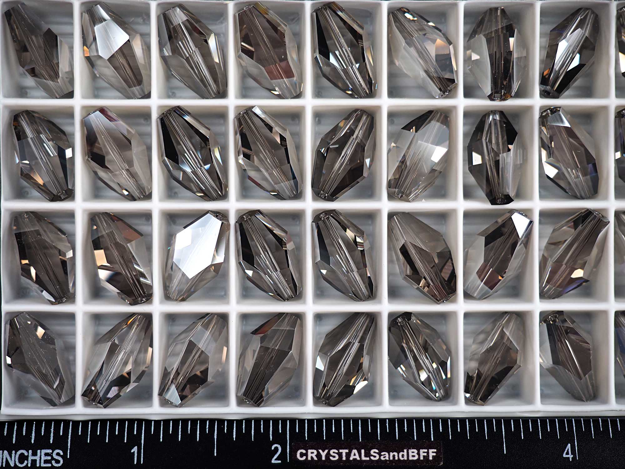 Swarovski Art.# 5203 - 18x12mm Crystal Satin Coated, Genuine Swarovski Faceted Polygon Beads, 4 pieces