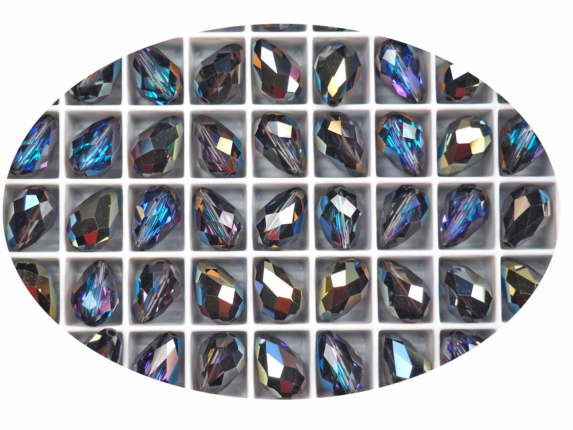 Swarovski Art.# 5500 - 12x8mm Crystal Heliotrope Coated, Genuine Swarovski Faceted Teardrop Beads, 6 pieces