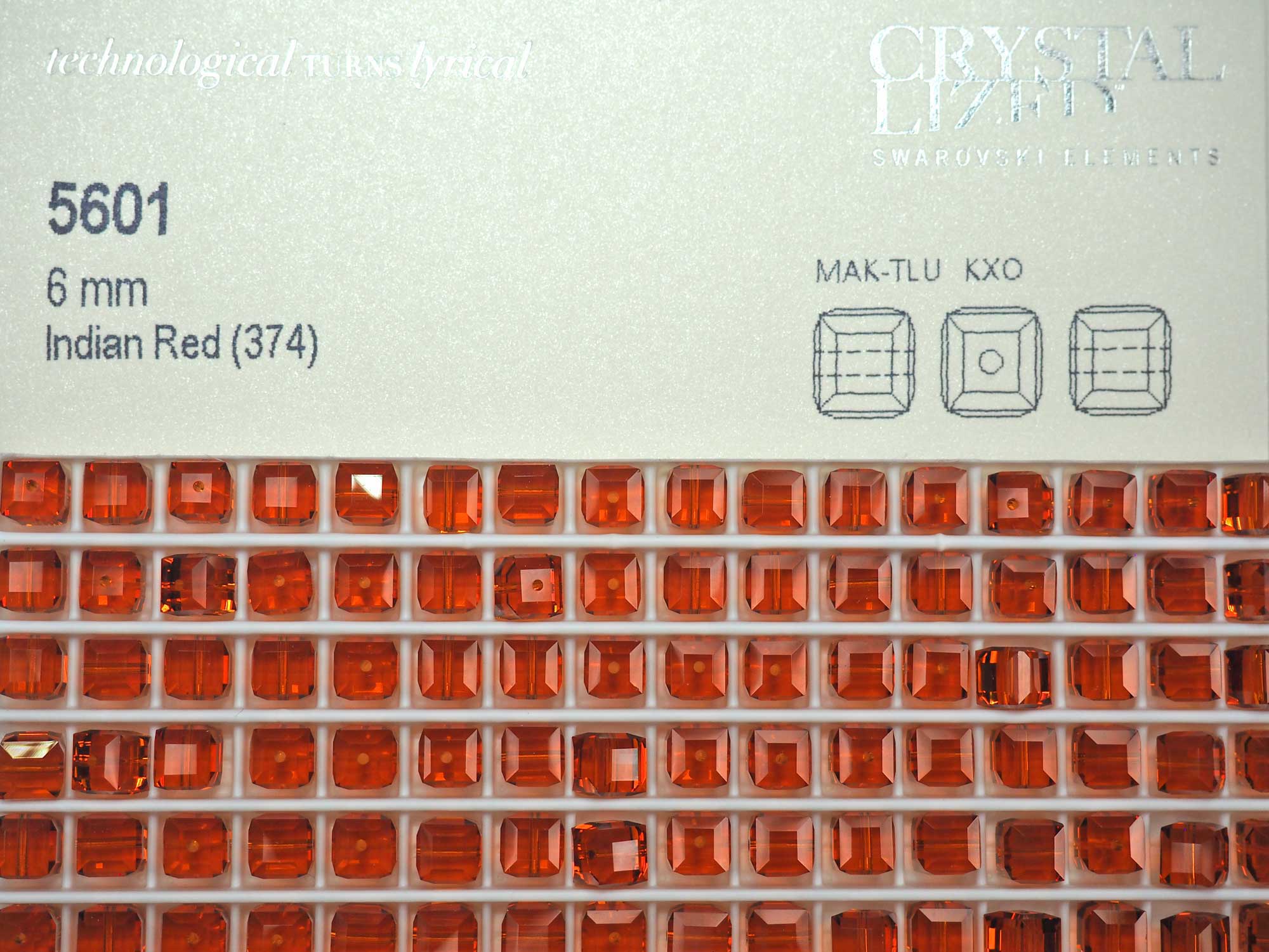 Swarovski Art.# 5601 - 6mm Indian Red Crystal Cube Beads, 12pcs