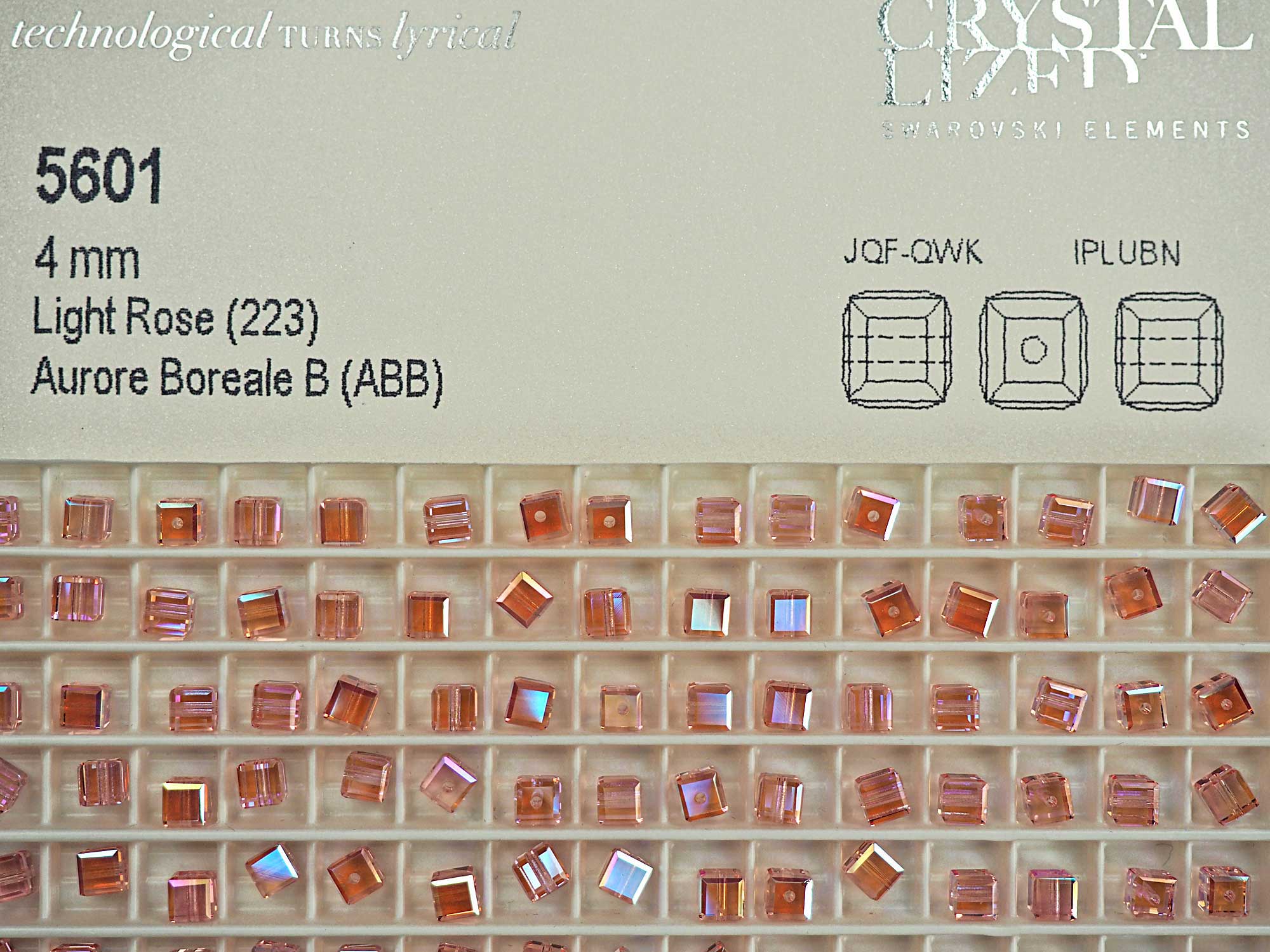 Swarovski Art.# 5601 - 4mm Light Rose AB coated Crystal Cube Beads 8pcs SW180