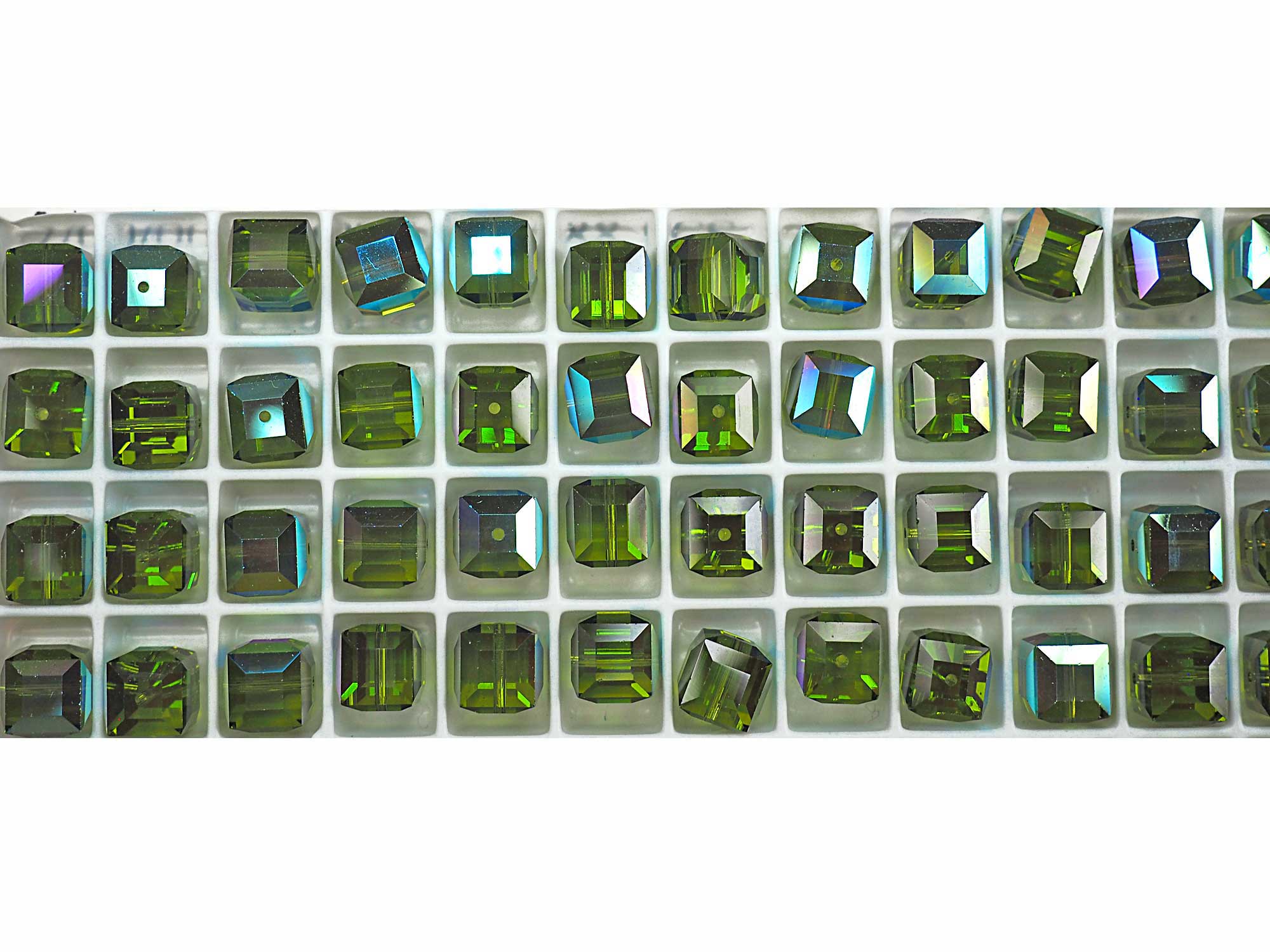 Swarovski Art.# 5601 - 6mm Olivine AB coated Crystal Cube Beads, 12pcs