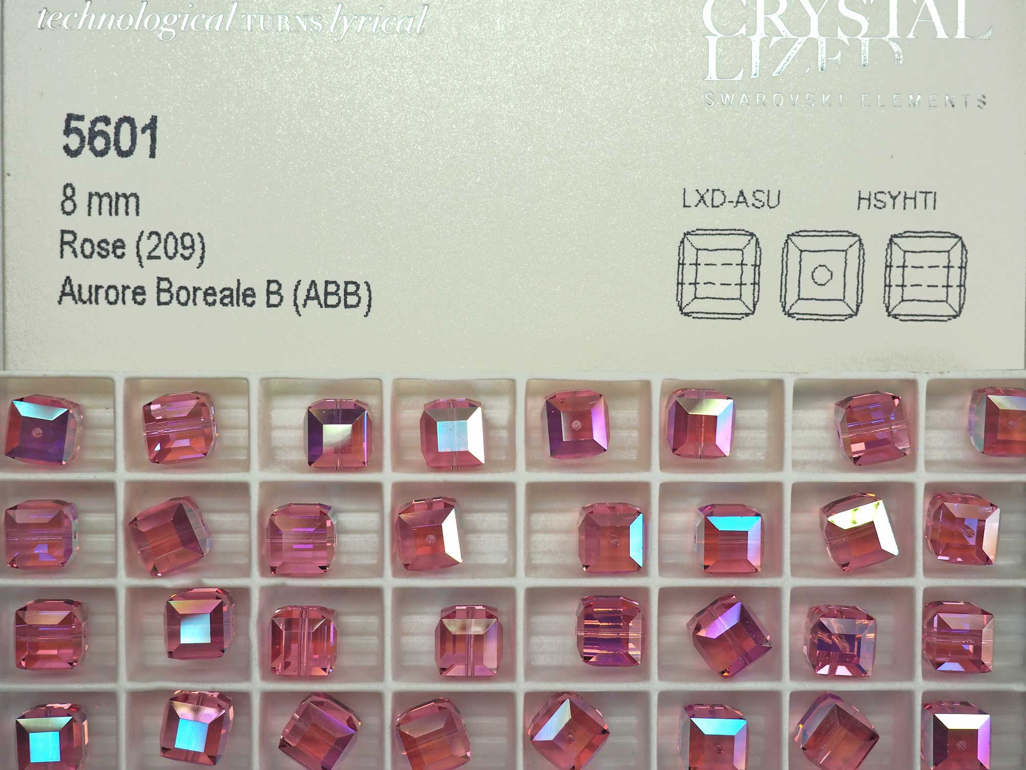 Swarovski Art.# 5601 - 8mm Rose AB coated Crystal Cube Beads 14pcs SW183
