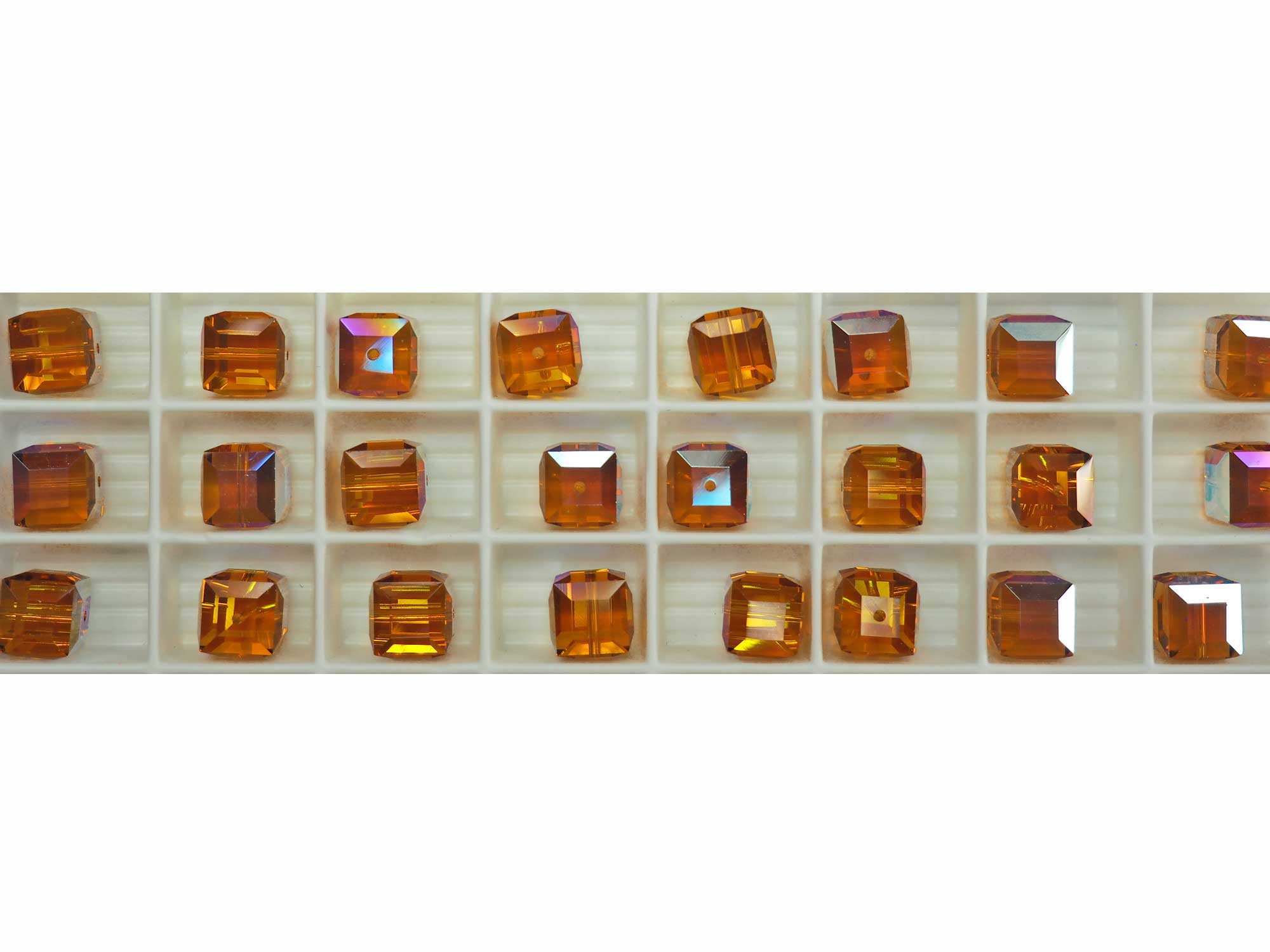 Swarovski Art.# 5601 - 8mm Topaz AB coated Crystal Cube Beads, 12pcs