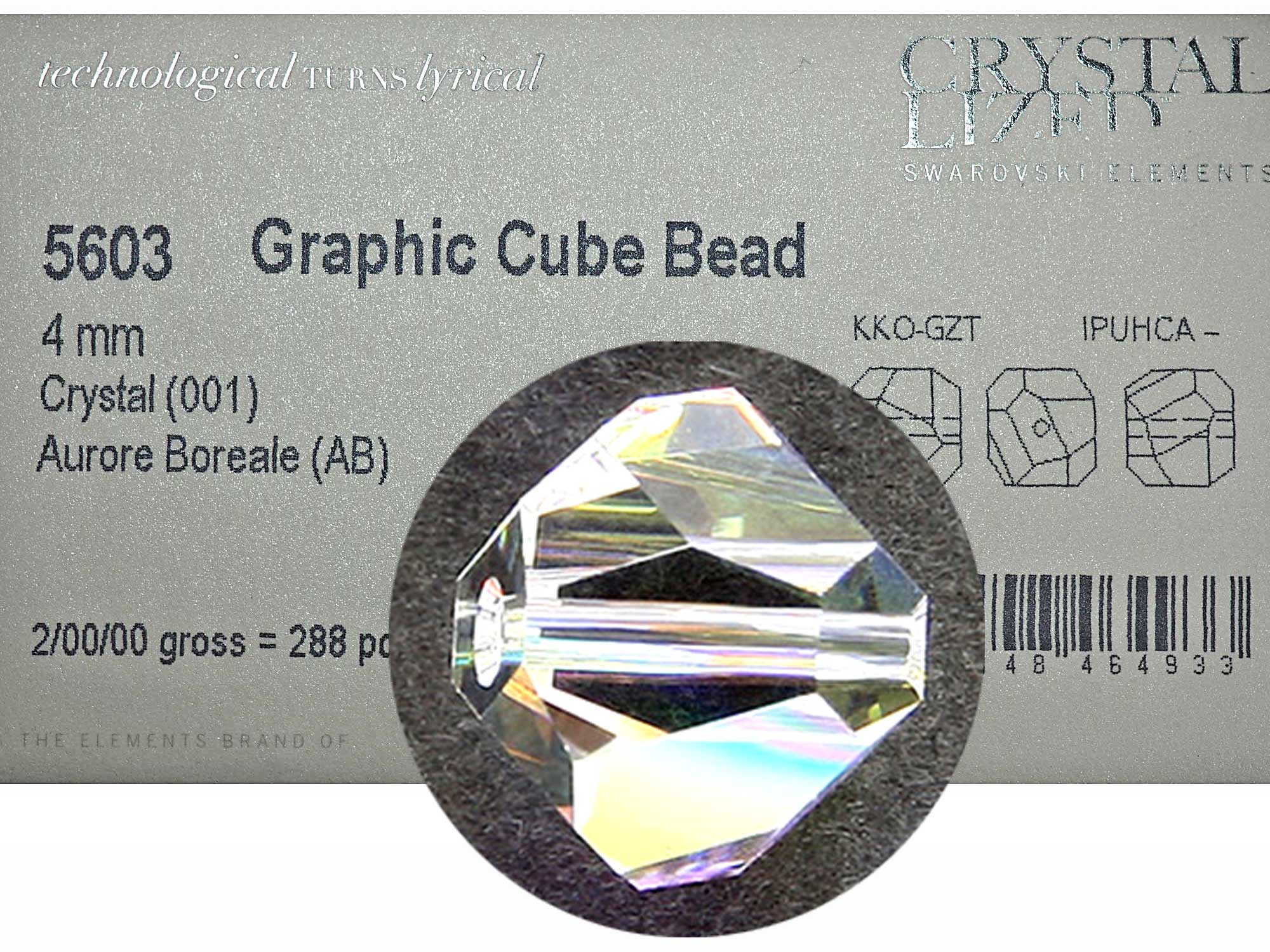 Swarovski Art.# 5603 - 3mm and 4mm Crystal AB coated Graphic Cube Beads