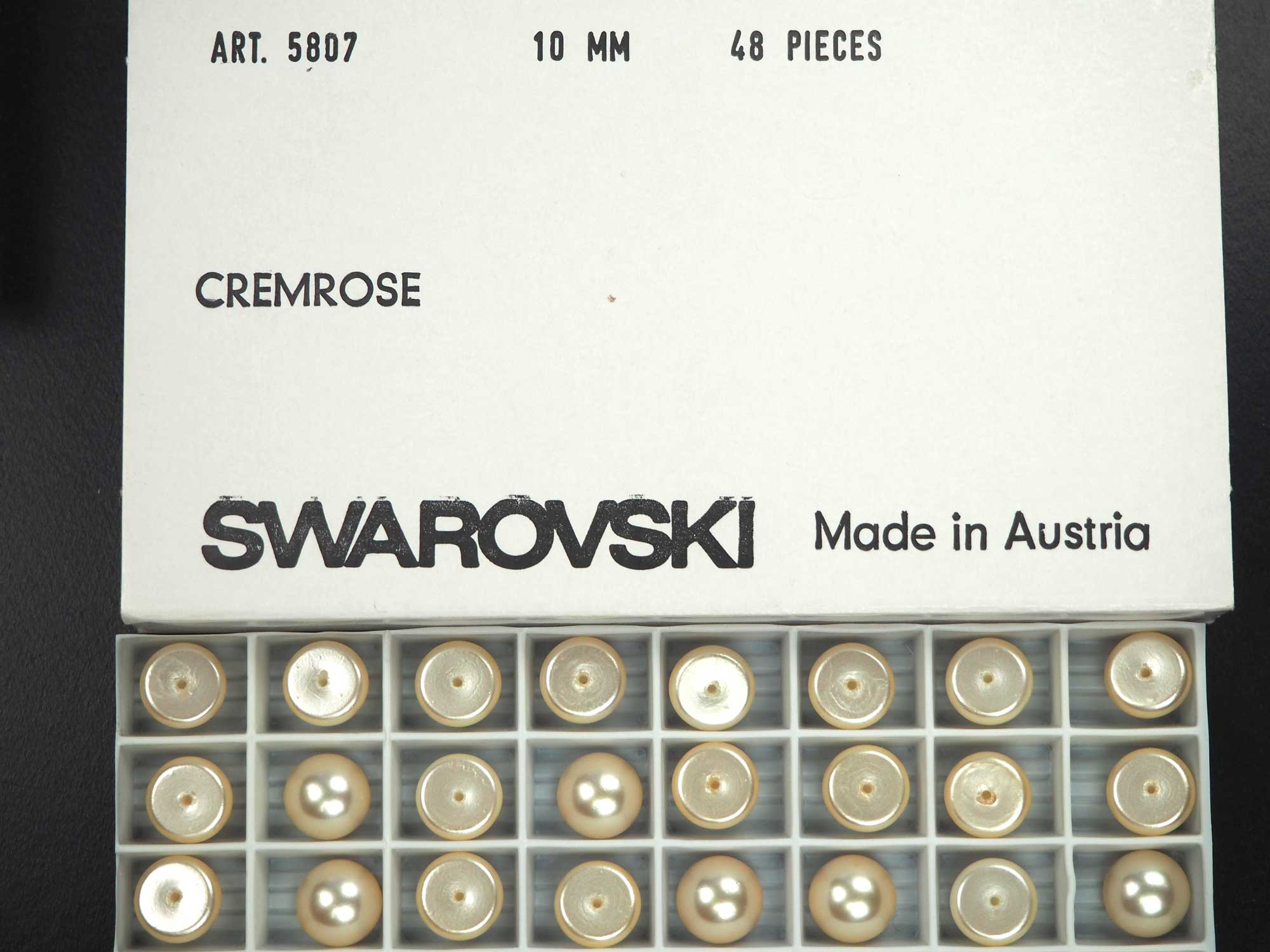 Swarovski Art.# 5807 - 10mm Creamrose Pearl Half-drilled Cabochon, 48pcs Vintage Crystal Pearls