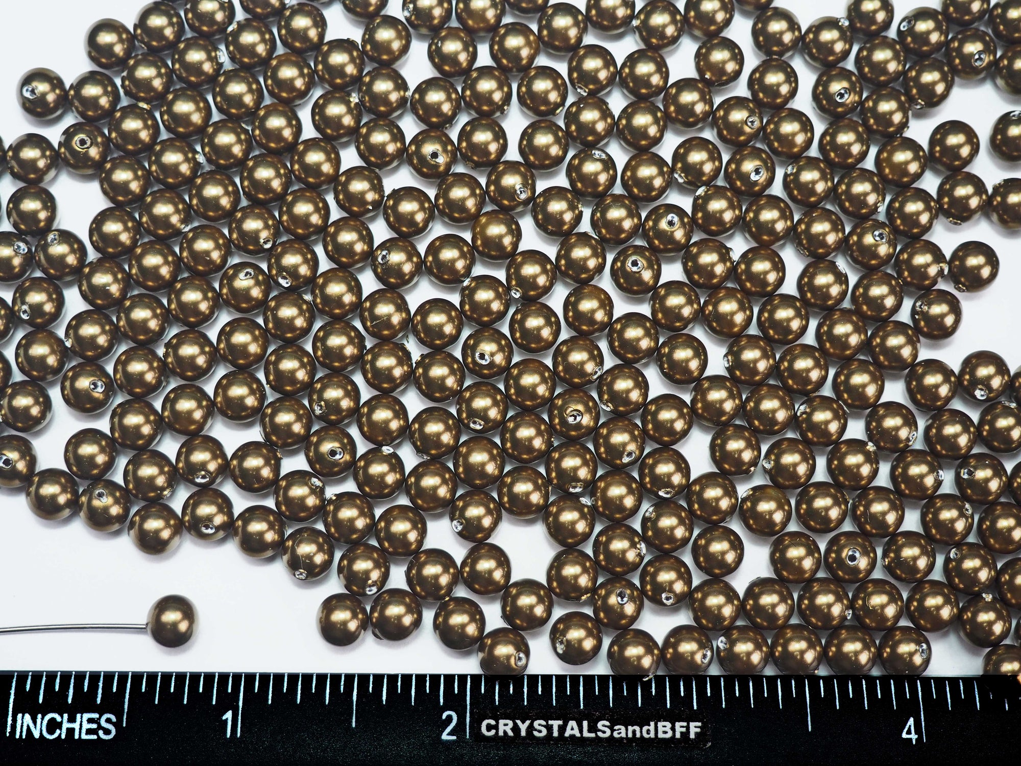 Swarovski Art.# 5818 - Round Crystal Half Drilled Pearls 6mm, Antique Brass Pearl, 48pcs