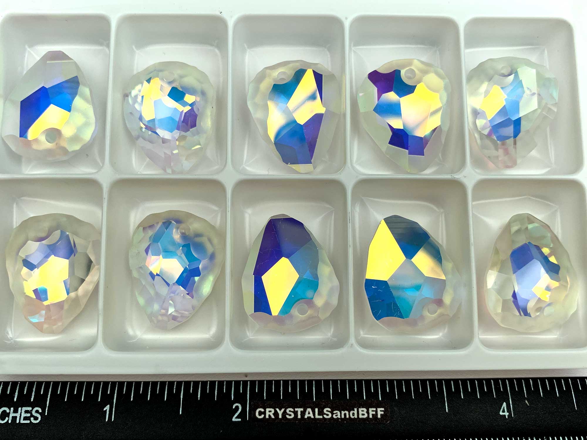 Swarovski Art.# 6190 - Rock Pendants 23mm Crystal AB custom coated and Partially Matted