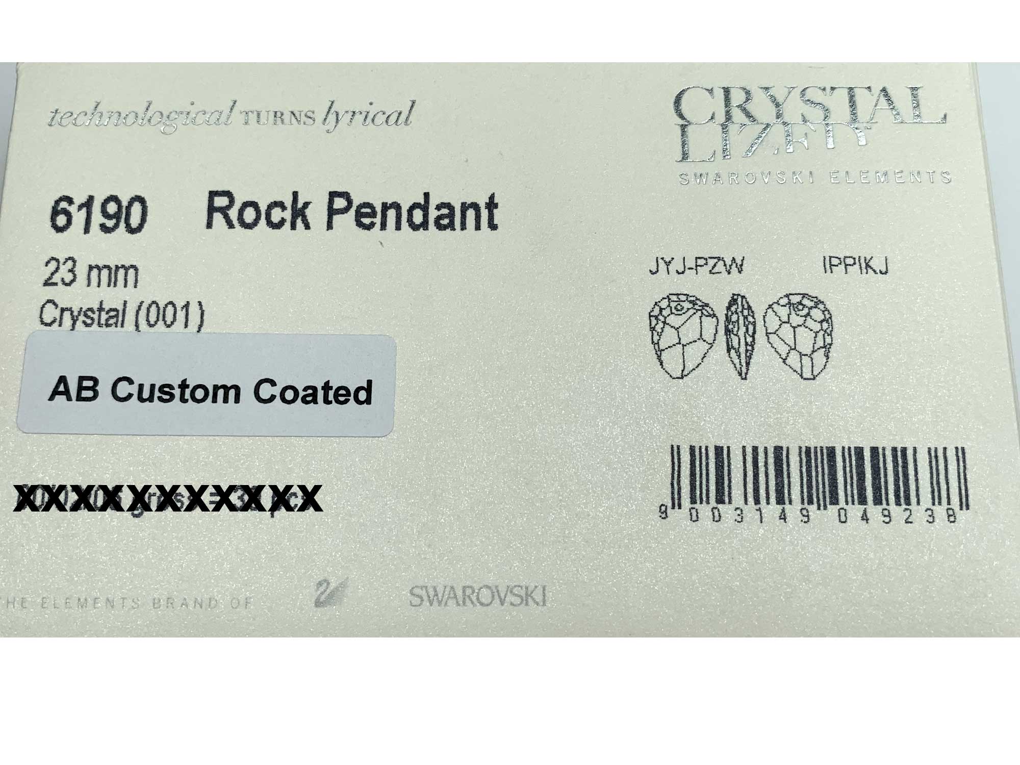 Swarovski Art.# 6190 - Rock Pendants 23mm Crystal AB custom coated and Partially Matted