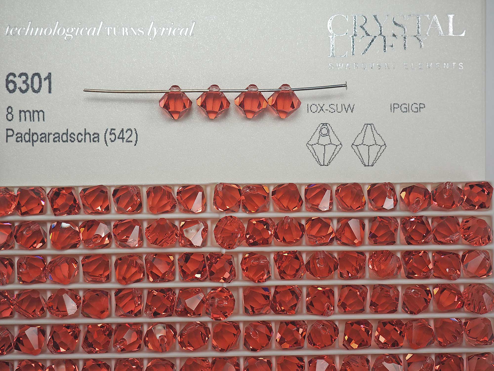 Swarovski Art.# 6301 - Bicone Pendant in 8mm Padparadscha, 12pcs