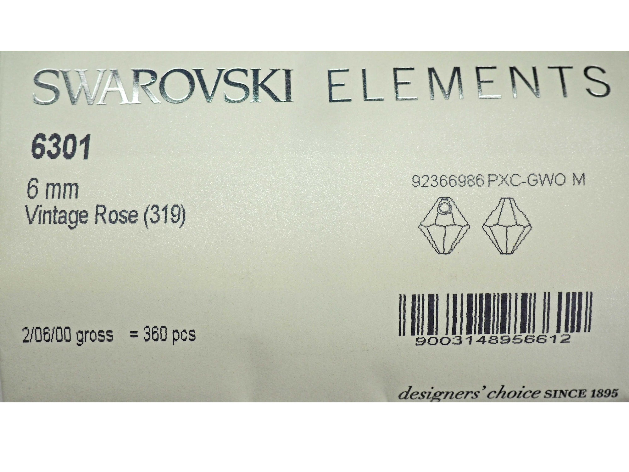 Swarovski Art.# 6301 - Bicone Pendant in 6mm Vintage Rose, 12pcs
