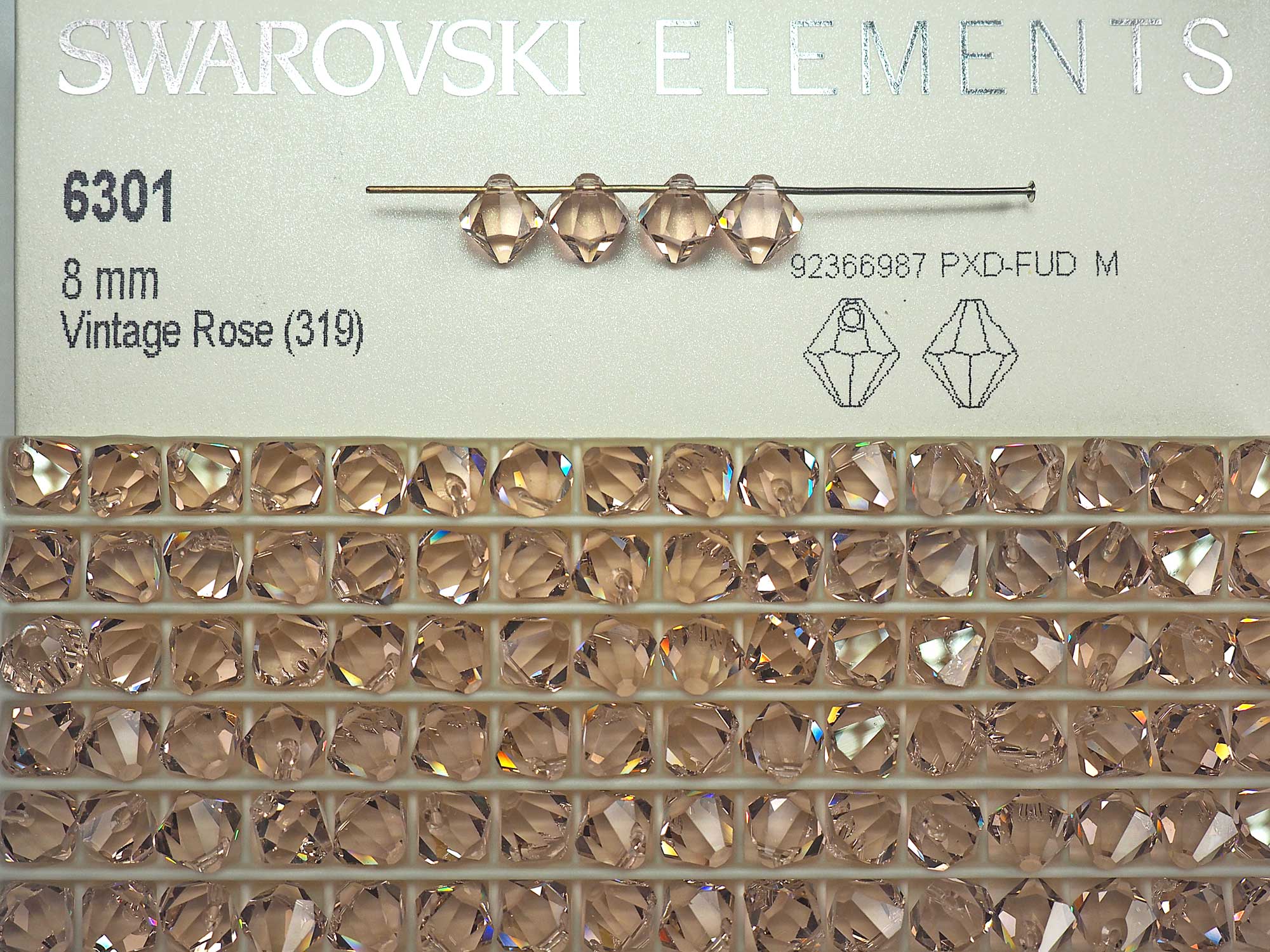 Swarovski Art.# 6301 - Bicone Pendant in 8mm Vintage Rose, 12pcs